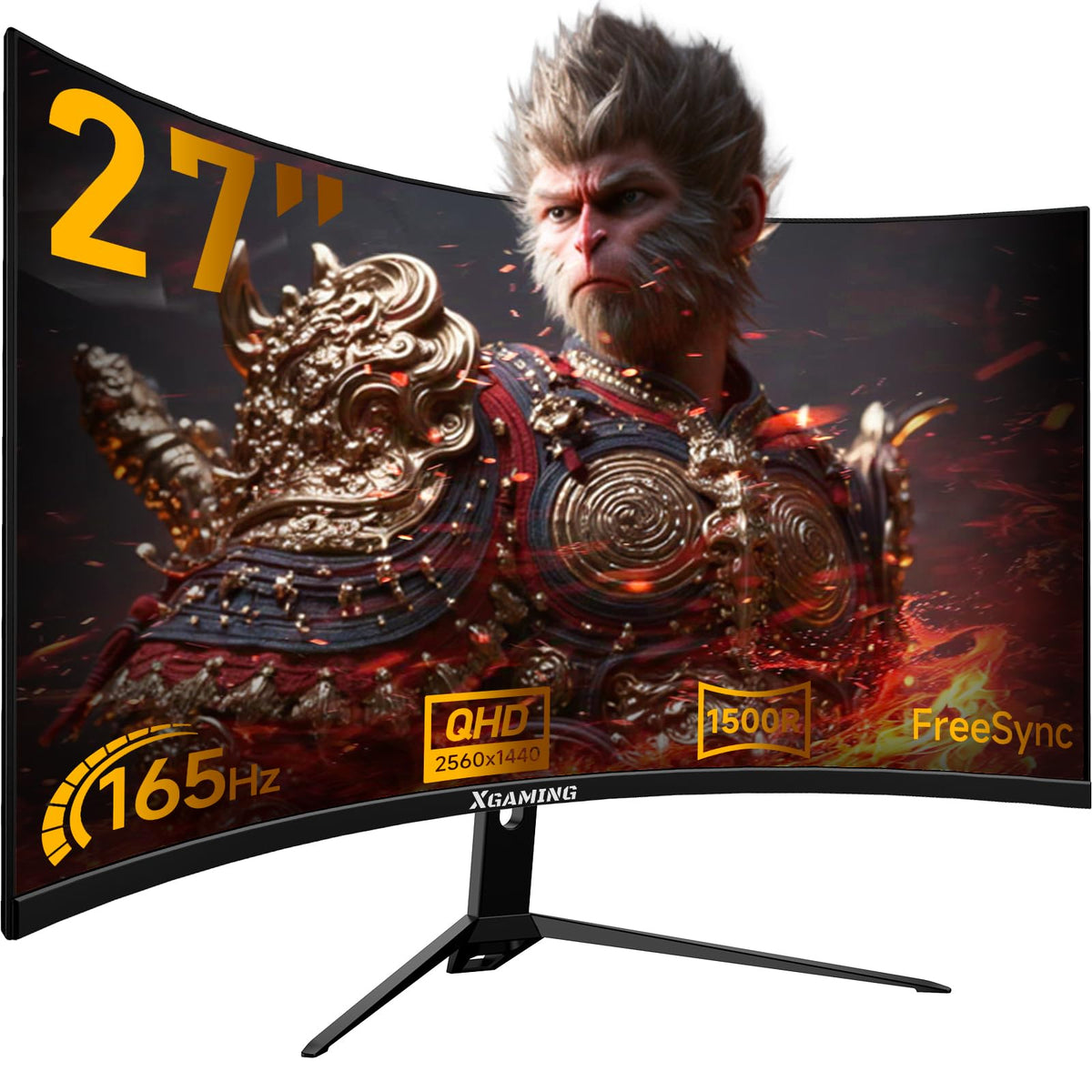 27 Inch Curved Monitor 2K 165Hz 1500R QHD 2560*1440p Gaming Computer Monitor 16:9 HDMI Display 1ms(MPRT) FreeSync 99% sRGB Eye Care HDR PC Screen Built-in Speakers VESA Tilt Adjustable Black